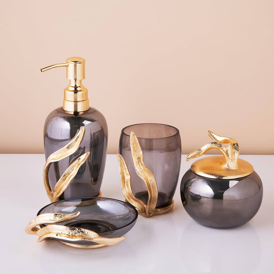 GIBOX Elegant Smoky Gray Bathroom Accessories Set