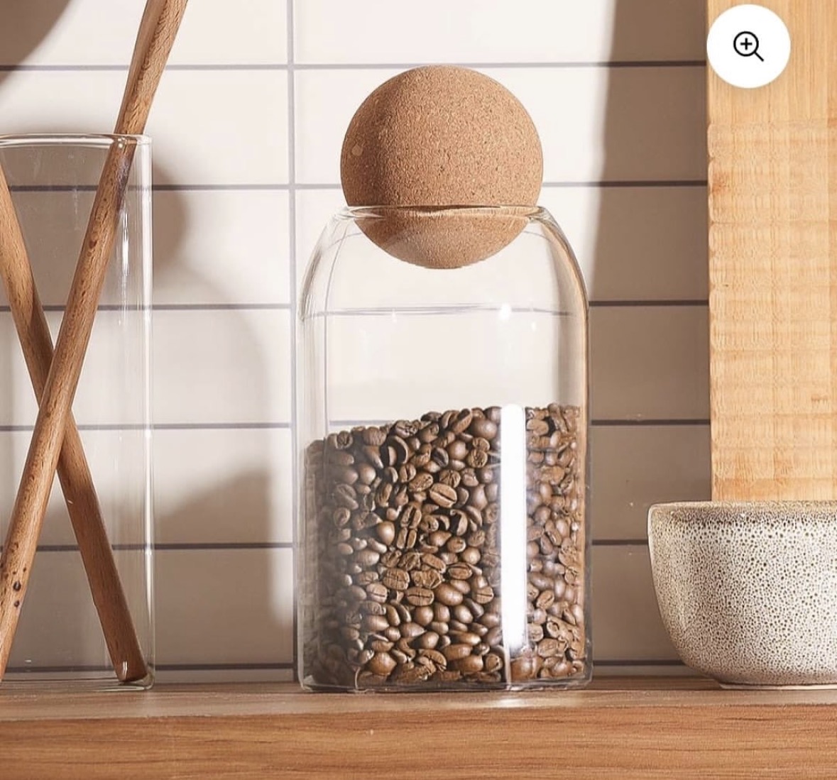 Glass jar with cork ball 