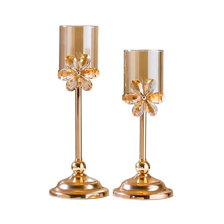The metal and glass candle stand set - Image 1