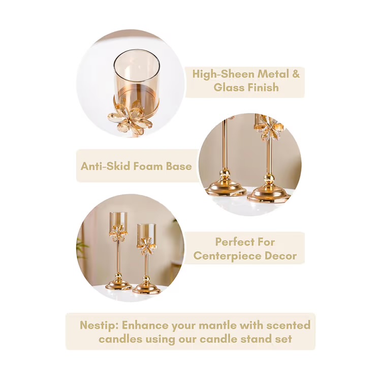 The metal and glass candle stand set - Image 5